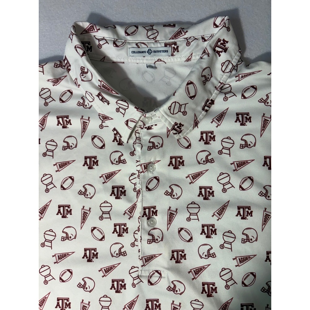 Collegiate Outfitters Texas A&M Aggies Polo Shirt Mens 2XL White Maroon All Over